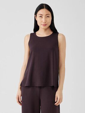 New Eileen Fisher Stretch Jersey Knit Jewel Neck Tank in Brown, Medium